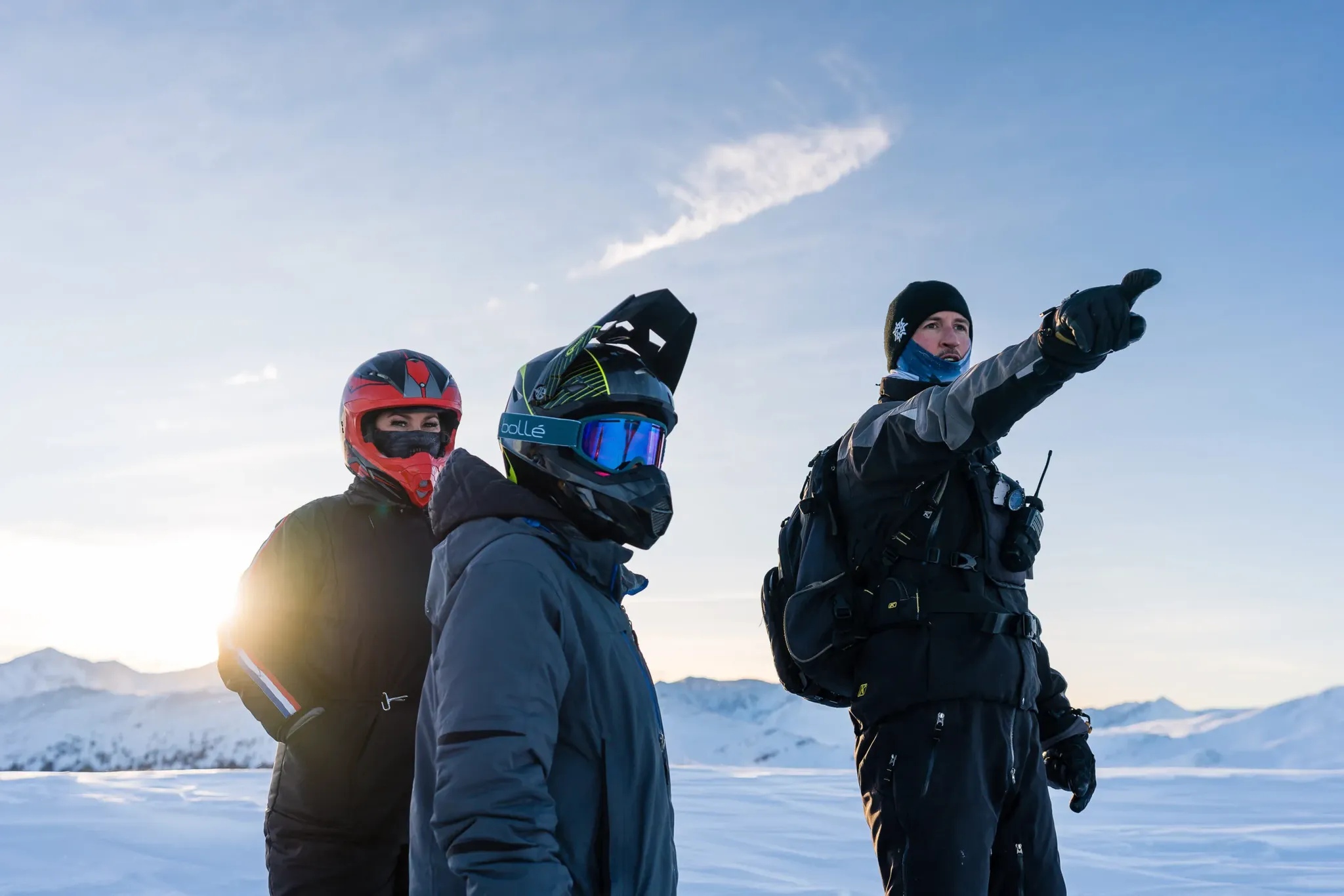 Guests on a private guided snowmobile tour in Beaver Creek, Colorado